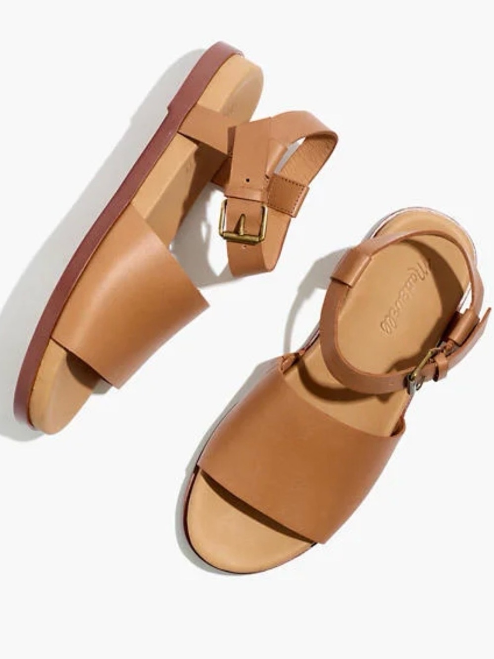 Madewell The Noelle Ankle-Strap Flat Sandals – Leather Tan Brown | Size 10